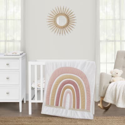 Sweet Jojo Designs Boho Rainbow Girl 3pc Mini Crib Bedding Set Blush Dusty Rose Bohemian Modern Neutral Vintage Gold Mauve Beige