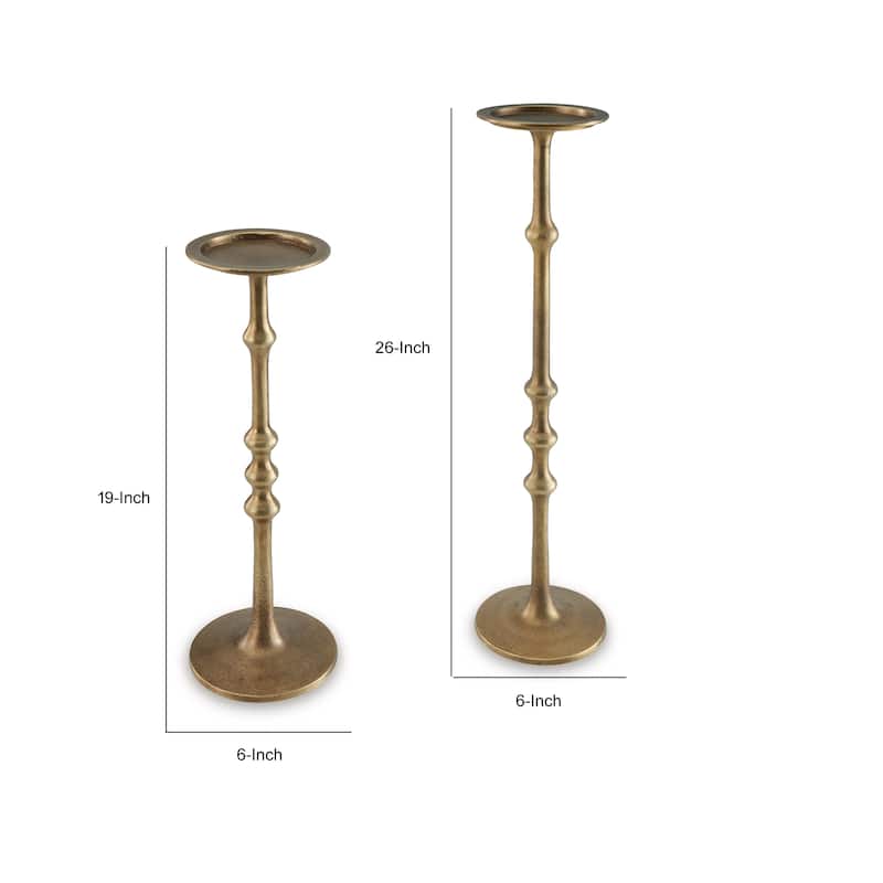 Lara Candle Holder Set of 2, Cast Aluminium, Antiqued Brass Toned Finish