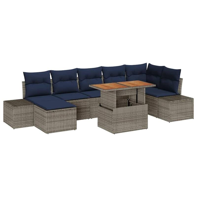 vidaXL 8 Garden Sofa Set with Cushions Black/Grey Poly Rattan - 125.6 x 60.6 x 27.2