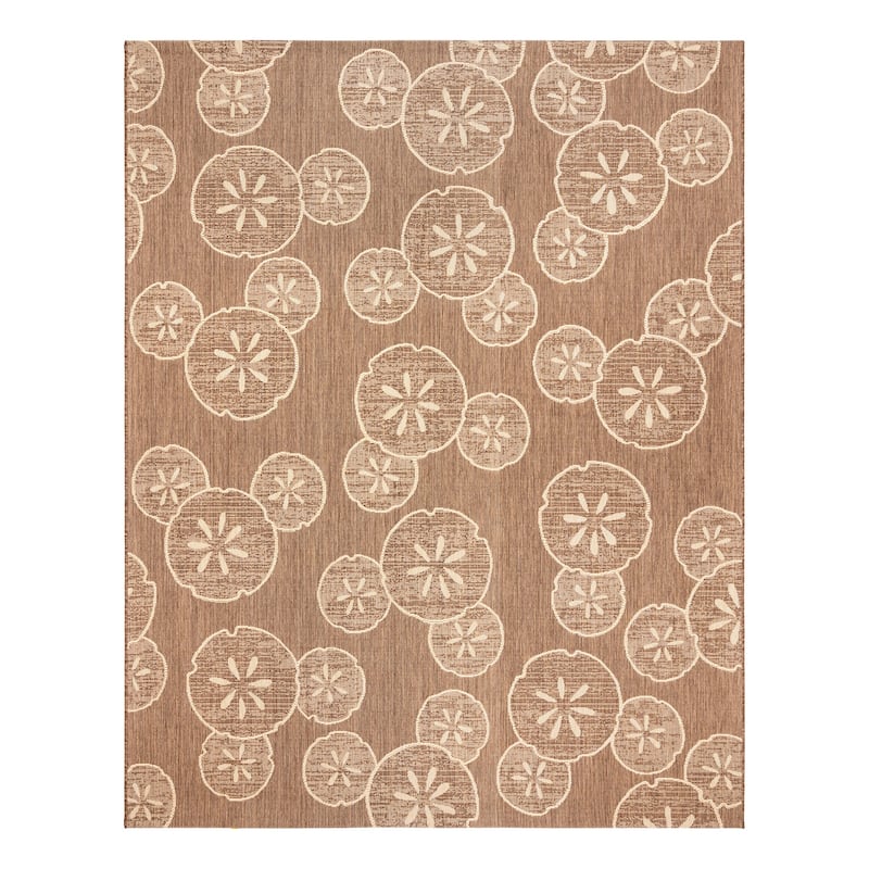 Disney Licensed Mickey Mouse Indoor Outdoor Flatweave Area Rug Tropical Surfing Polypropylene Coastal Accent Rug - 7'10"x10' - Sand Dollar Havana Brown
