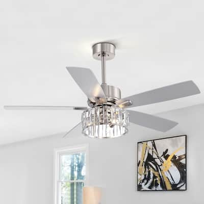 52 Inch Nickel Ceiling Fan with Lights and Remote(5-blade)