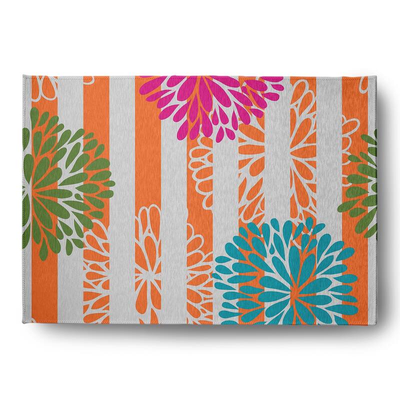 Flower Bursts Spring Chenille Indoor/Outdoor Rug - 5' x 7' - Orange