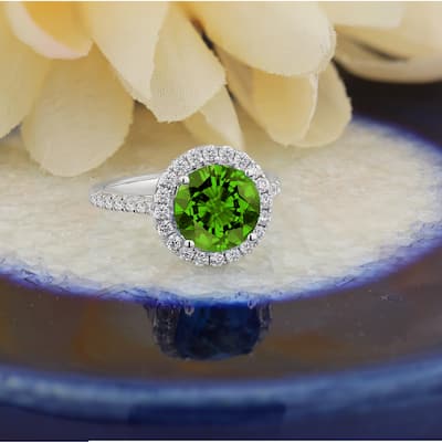 Auriya 3 1/3ct Fancy Round Peridot and Halo Diamond Engagement Ring 5/8ctw 14k Gold