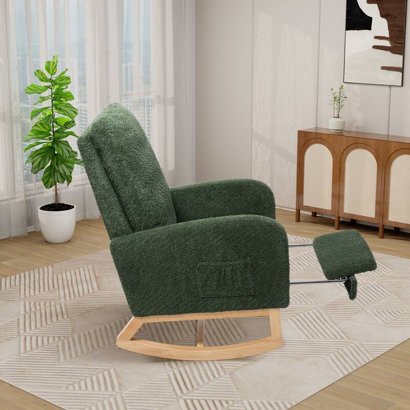 Rubber Wood Legs Rocking Chair with Retractable Footrest
