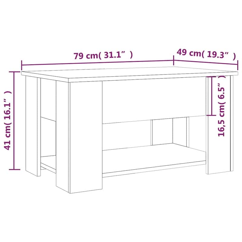 vidaXL Coffee Table Lift Top End Table Accent Side Sofa Table Engineered Wood - 31.1" x 19.3" x 16.1"