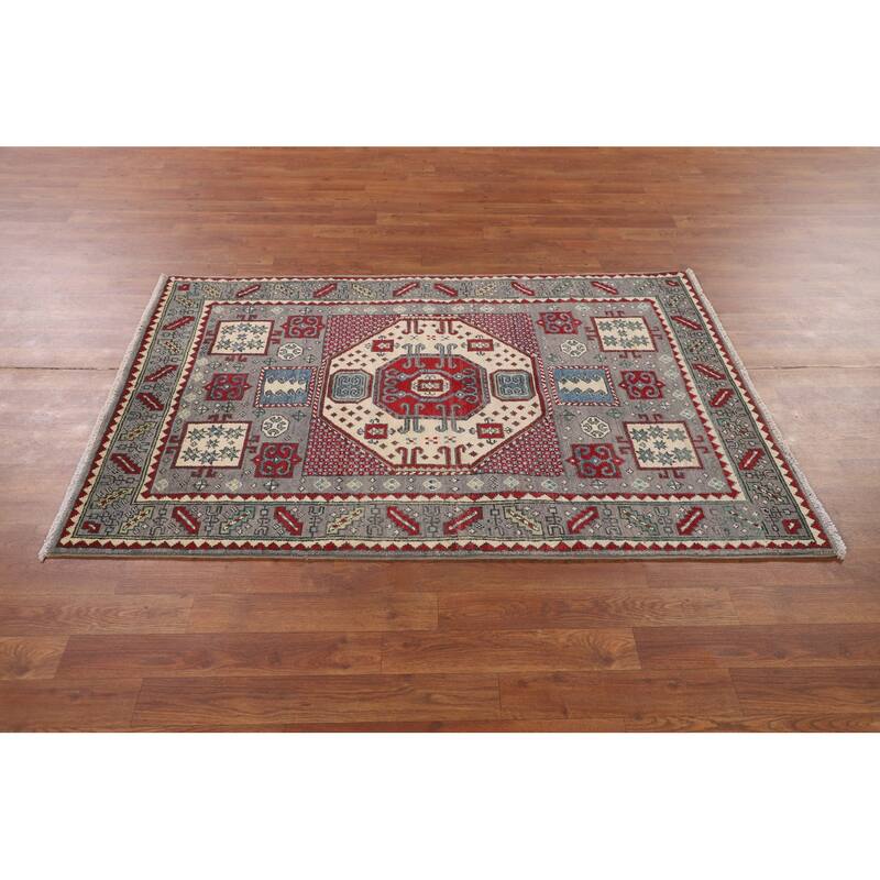 Geometric Kazak Accent Rug Handmade Bedroom Wool Carpet - 3'6" x 5'2"