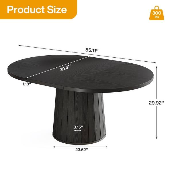 Brown Finish Manufactured Wood 6-Person Dining Table with Polygonal Cylinder Wooden Base - 55.11"L x 39.37"W x 29.92"H - N/A