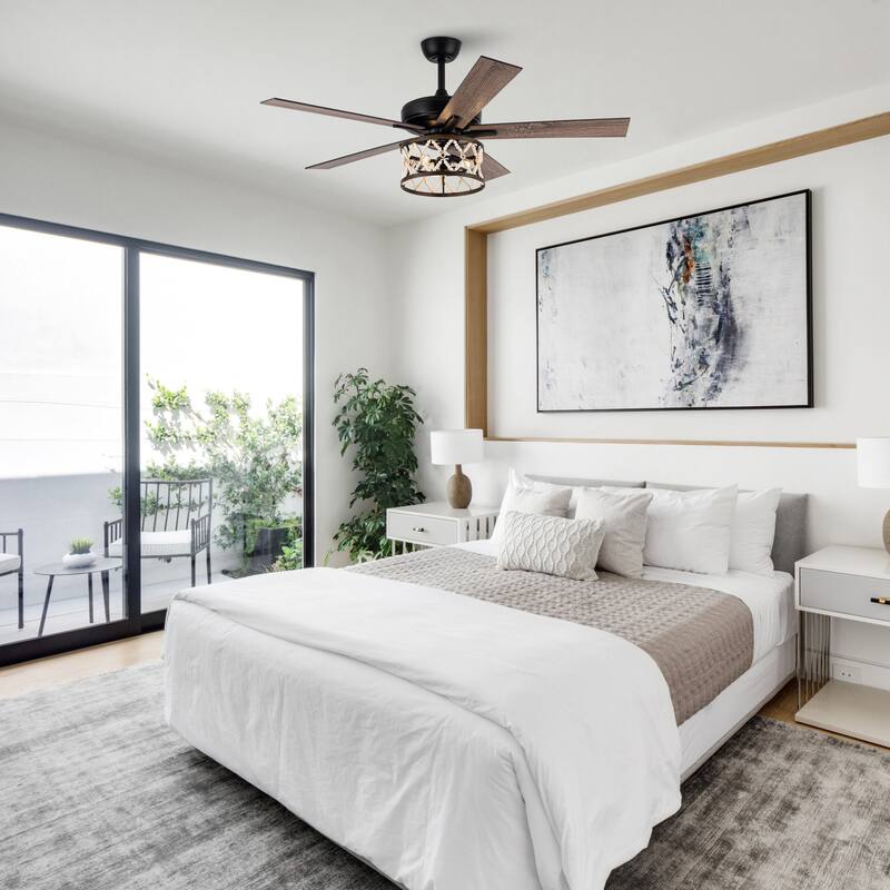 52" Bohemian Black Ceiling Fan with Wood Beaded Light Kit and Remote Control - 52 in. D x 52 in. W x 18.2 in. H