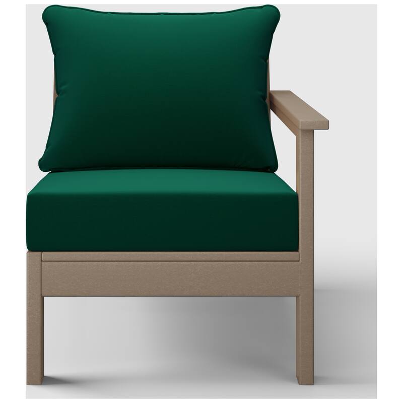 Birchwood All Weather HDPE Outdoor Patio Deep Seating Weathered Wood Right Arm Facing Chair With Cushions (1-Piece)