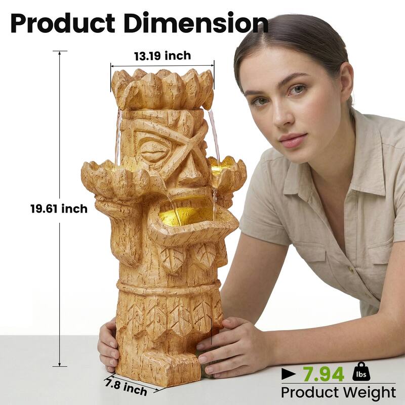 Vbal Hand Crafted Light Brown Resin Tiki Head Fountain Weather Resistant