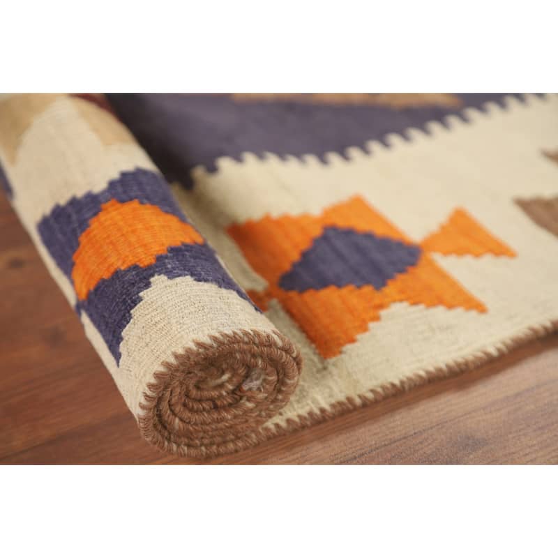 Geometric Kilim Qashqai Persian Area Rug Hand-Woven Wool Carpet - 4'4" x 6'6"