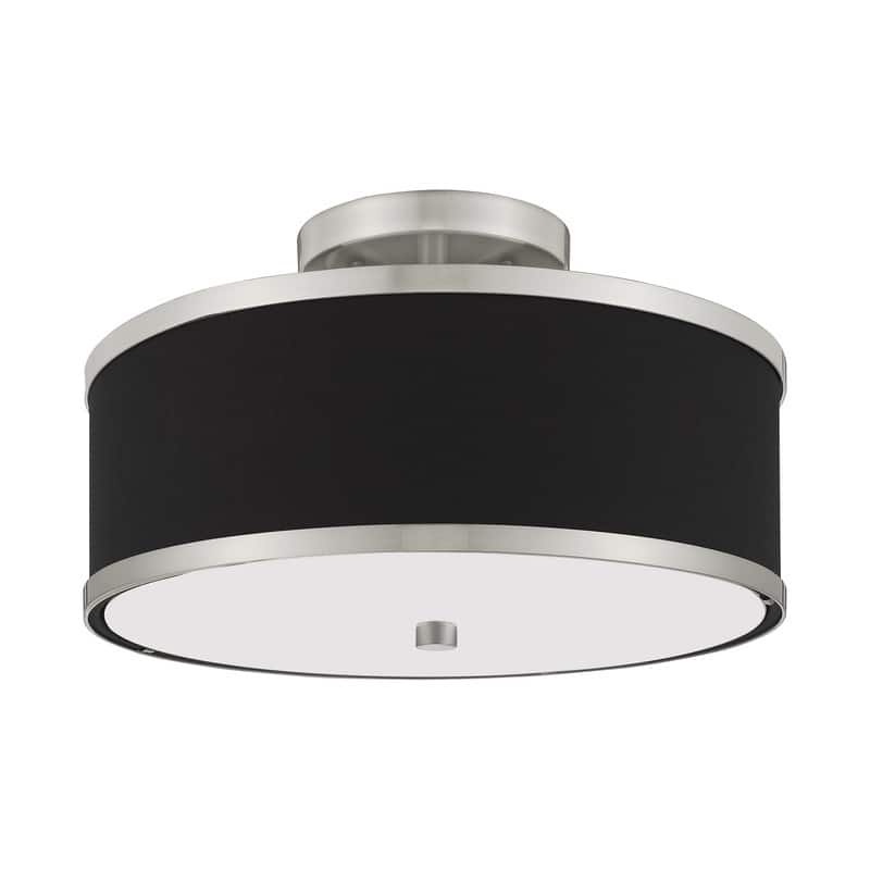 Livex Lighting 2-light Fabric Shade Ceiling Mount, 60422, 62627, 60412, 60402 - Brushed nickel w/ black shade - 13"Dia. x 8"H