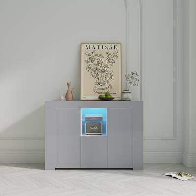 Sideboard with LED Light, High Gloss Storage Cabinet with Drawer