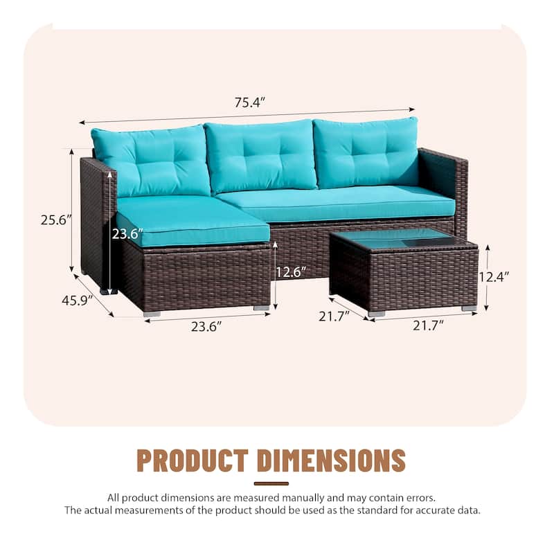 L-Shaped Outdoor Sectional Sofa, PE Wicker Patio Sofa Set with Table and Cushions