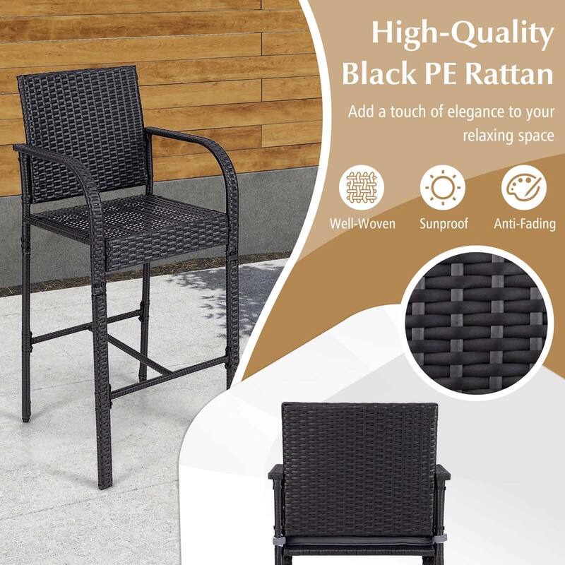 Costway 3 PCS Patio Wicker Bar Set Rattan Chairs & Square Table with - See Details