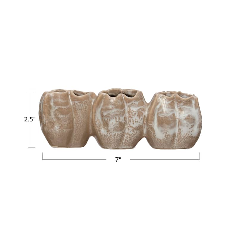 Stoneware Pod Shaped Vase with 3 Sections and Edge