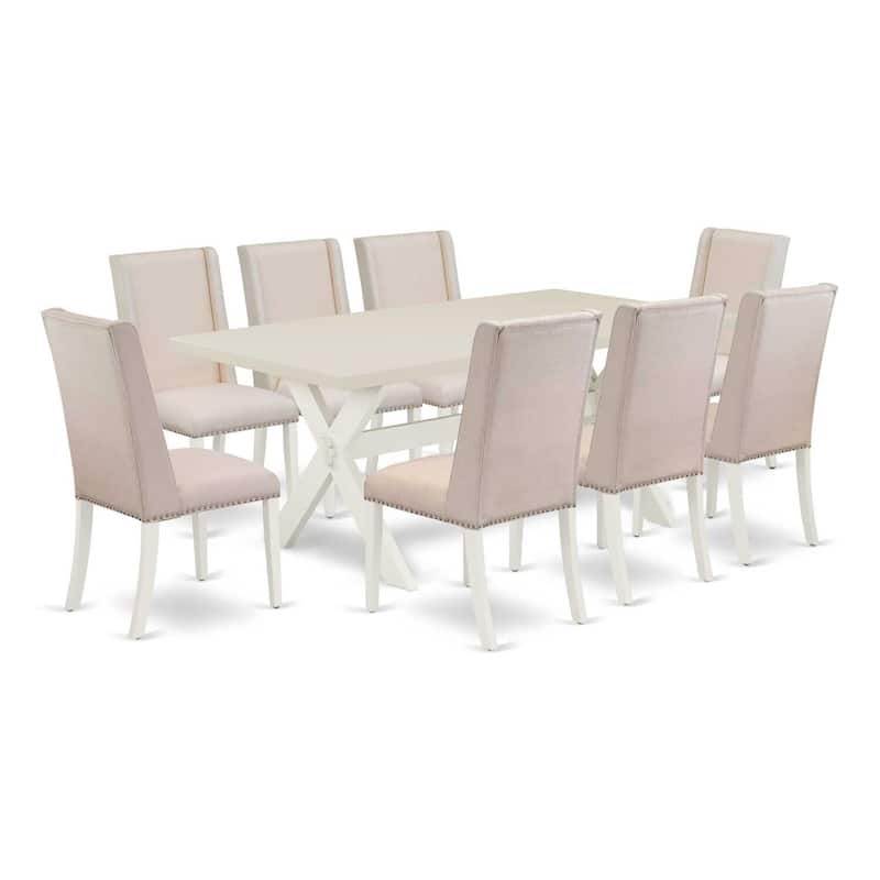 Modern 9-Piece Dining Set - Rectangular Table with 8 Parsons Chairs - Hardwood Frame