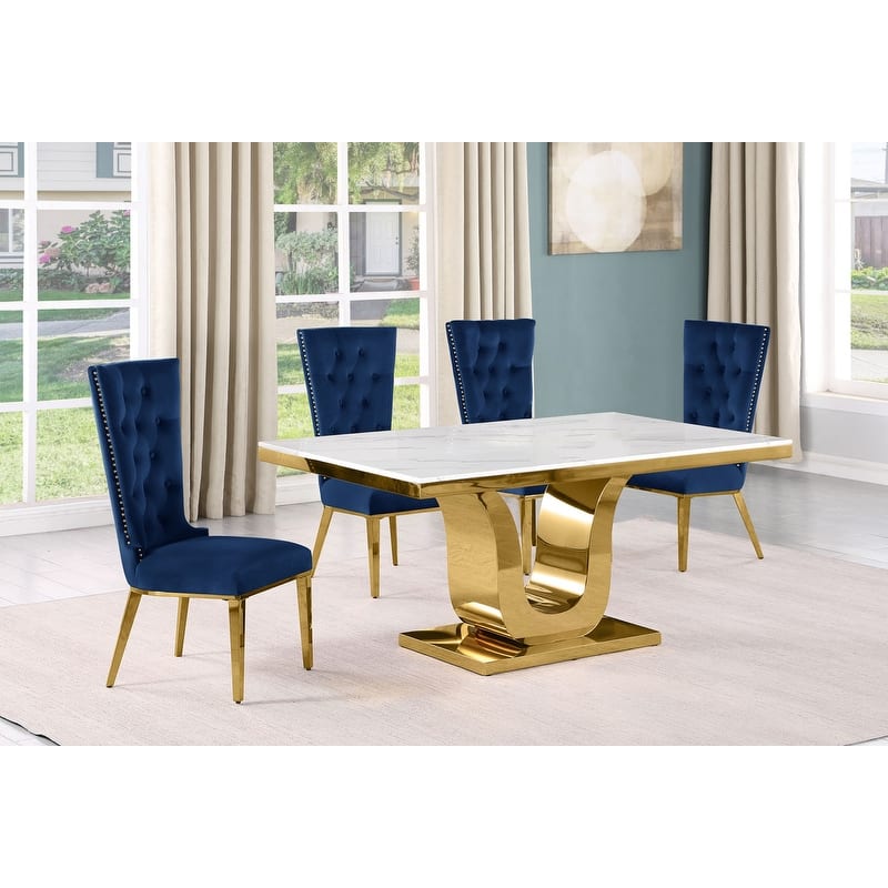 Best Quality Furniture D320-SC334-7 Dining Set with 66" White Marble Top