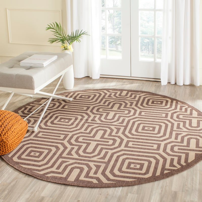 SAFAVIEH Courtyard Billye Indoor/ Outdoor Waterproof Patio Backyard Rug - 5'3" Round - Chocolate/Natural