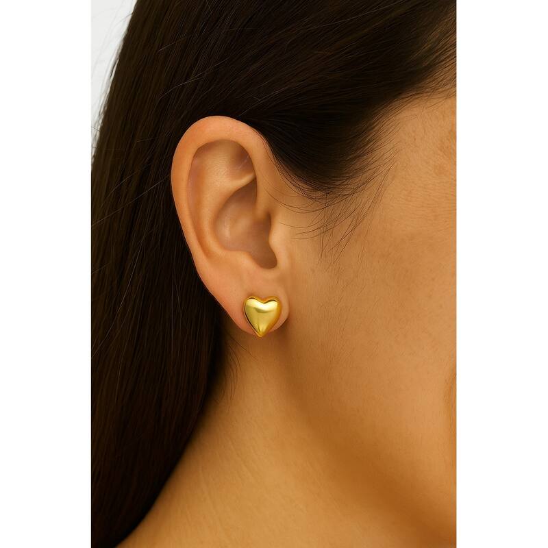Polished Puffy Heart Stud Earrings - .5" wide and .75" long