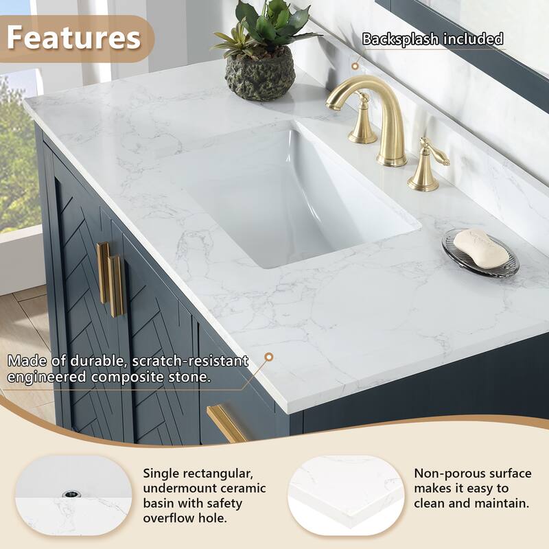 Altair Ceres Engineered Stone Vanity Top in Grain White Without Cabinet
