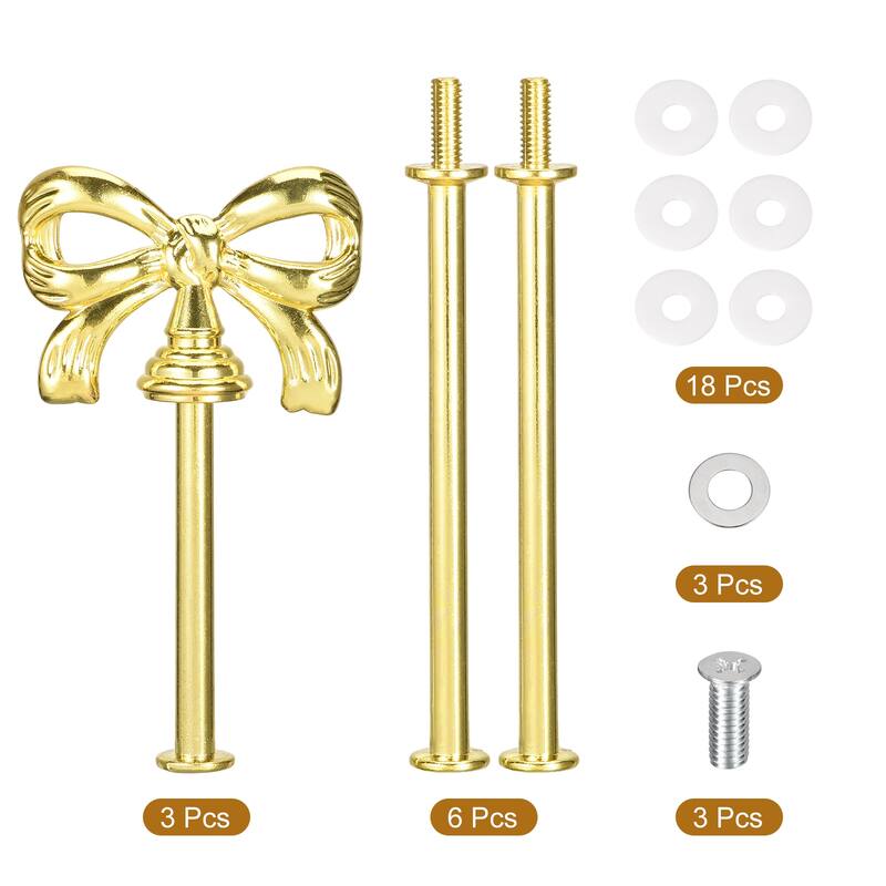 3 Set 3-Tier Cupcake Stand Hardware Fittings for Cake Stand, Bow-Knot Gold
