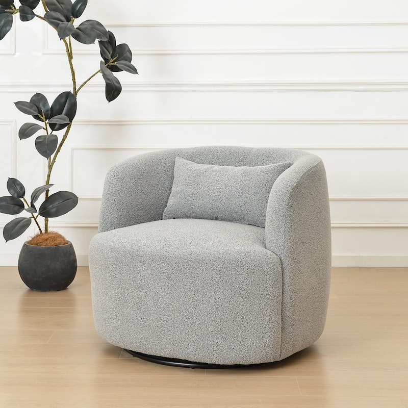 KINWELL 34" Sherpa Swivel Accent Chair Boucle Upholstered Armchair