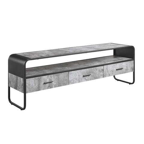 3 Drawers TV Stand with Metal Frame in Concrete Gray and Black