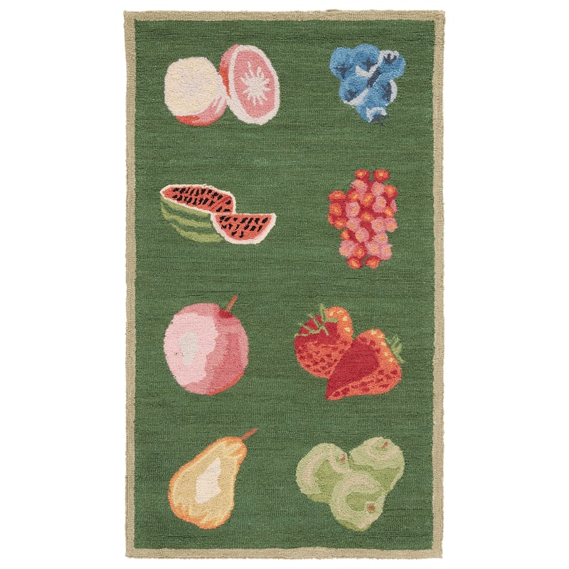 SAFAVIEH Handmade Chelsea Sefkije French Country Fruit Wool Rug - 2'9" x 4'9" - Hunter Green