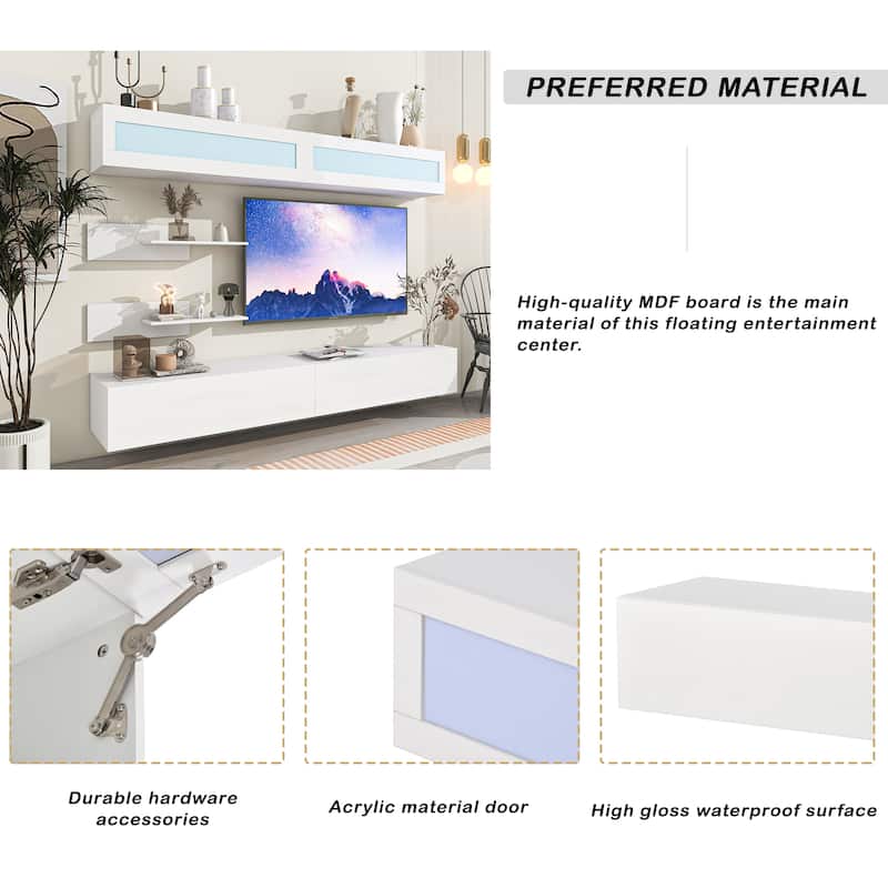 Modern Floating Entertainment Center LED Lights, HighQuality MDF