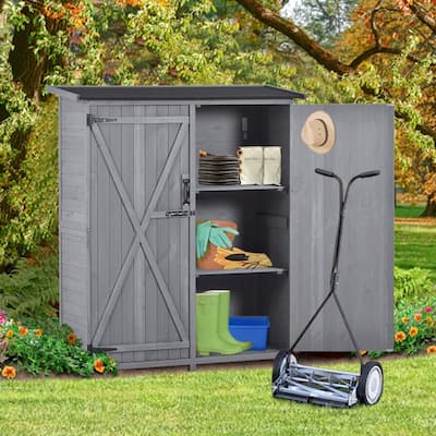 Outdoor Storage Shed Tool Organizer with Lockable Doors,3-tier Shelves ...