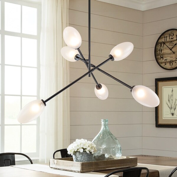 Rrtyo 6 Light Modern Large Sputnik Chandelier Linear Oval Clear Etched Glass Bubble Globe Chandelier Black