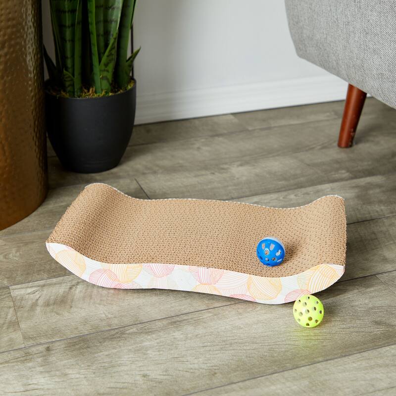 3 Cardboard Cat Scratcher Bed Pads with 3 Catnip Bags (16 x 8 In, 6