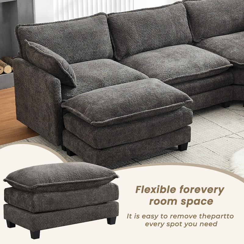 4-Seat Modular L-Shaped Corner Sectional Sofa with Ottoman, Soft Chenille Upholstery and Deep Seating for Living Room
