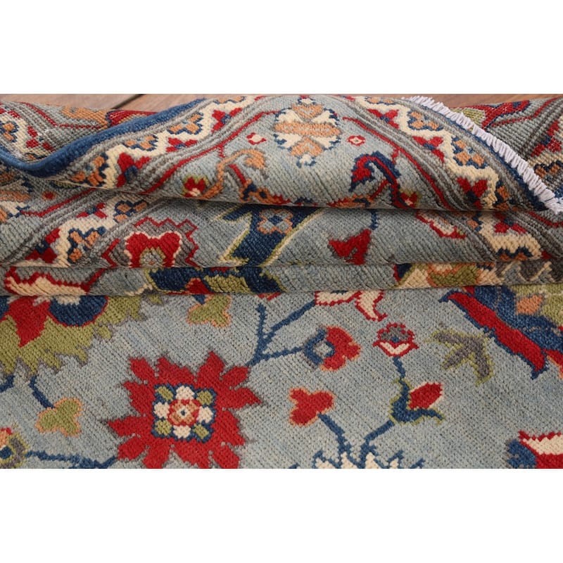 Kazak Area Rug Hand-Knotted Blue Oriental Wool Carpet - 4'9" x 6'5"