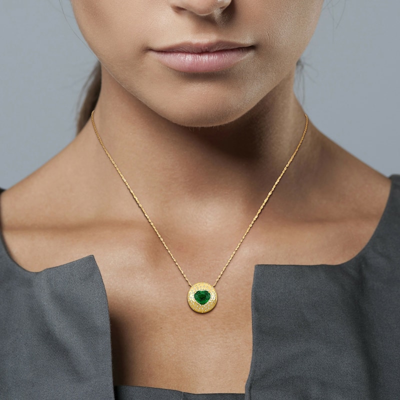 Miadora 3ct TGW Tsavorite and 1/4ct TGW Diamond Heart Necklace in 14k Yellow Gold - 18 in