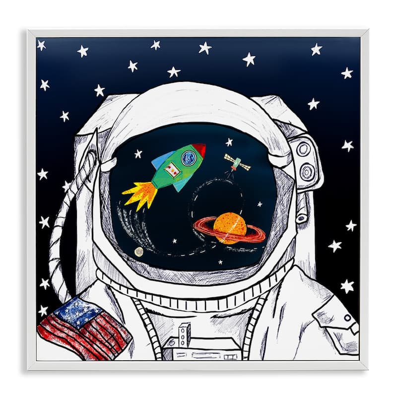 Stupell US Astronaut Suit Space Galaxy Reflection Framed Wall Art, 12x12 - Blue - 24 x 24 - Wood - White
