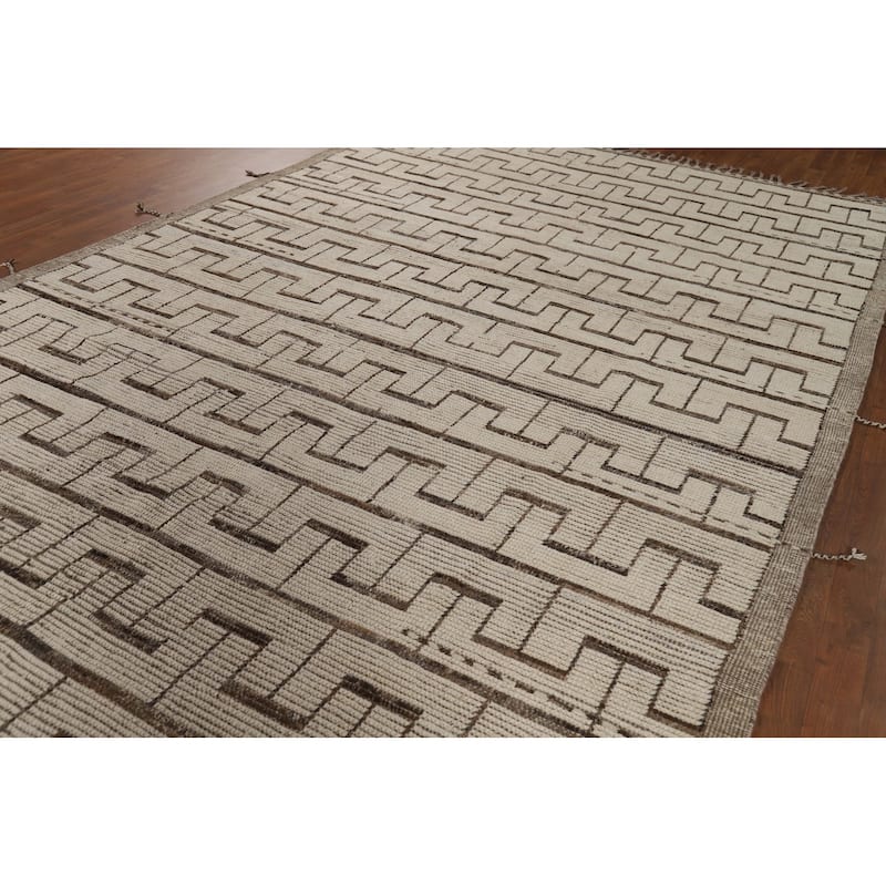 All-Over Moroccan Modern Area Rug Hand-Knotted Wool Carpet - 8'0" x 12'1"