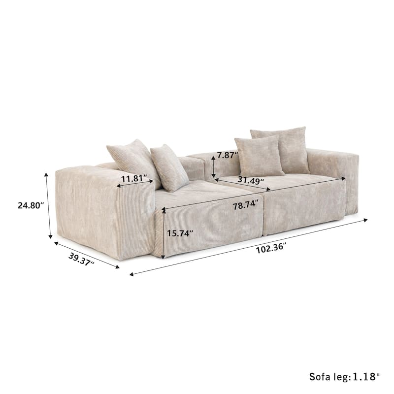 Large Corduroy Fabrics Upholstery Modular Sectional Sofa Set for Living Room
