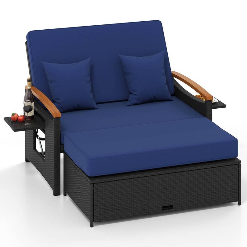 Costway Patio Rattan Daybed Set with Cushioned Loveseat & Storage - See Details