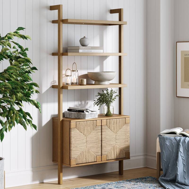 Nathan James Theo Open Shelf Industrial Bookcase with Drawers or Cabinets - Single - Seagrass/Brown