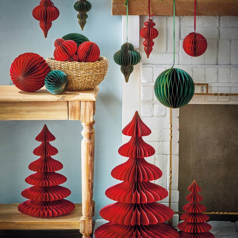 Small Red Glimmer Paper Ball Ornaments for Holiday Decor Christmas Tree 5x5x5 Inches Dust Clean