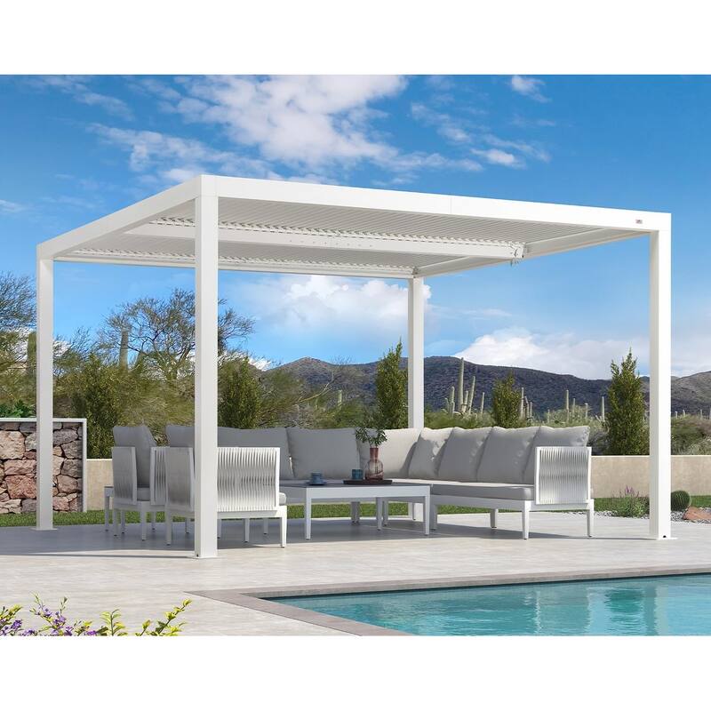 PURPLE LEAF Louvered Pergola Outdoor Aluminum Pergola with Adjustable Roof for Patio Hardtop Gazebo - 12' x 12' - White