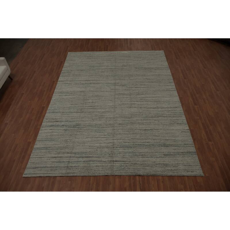 Hand Knotted Oriental Silk Carpet Tribal Contemporary Greys & Charcoal Gabbeh Area Rug - 14' 0'' X 9' 11''
