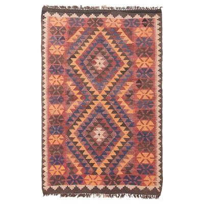 ECARPETGALLERY Flat-Weave Shirvan Brown Wool Kilim - 3'2 x 5'3