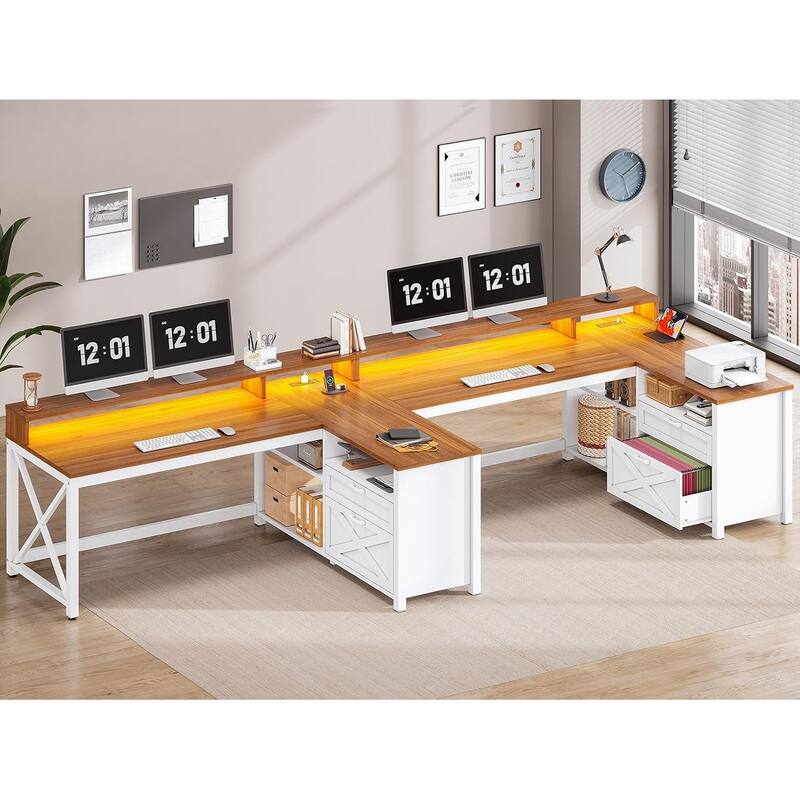 L Shaped Desk 55" Home Office Desk Drawers Storage Shelves