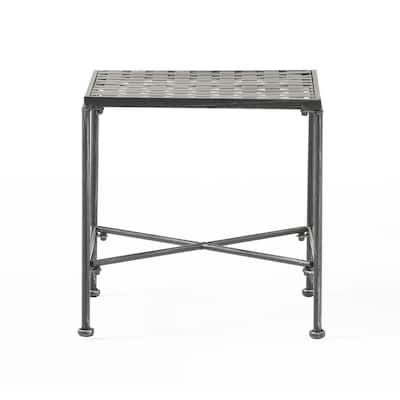 Lucia Side End Table, Black, Silver Outdoor Iron Frame, Square 18 Inch
