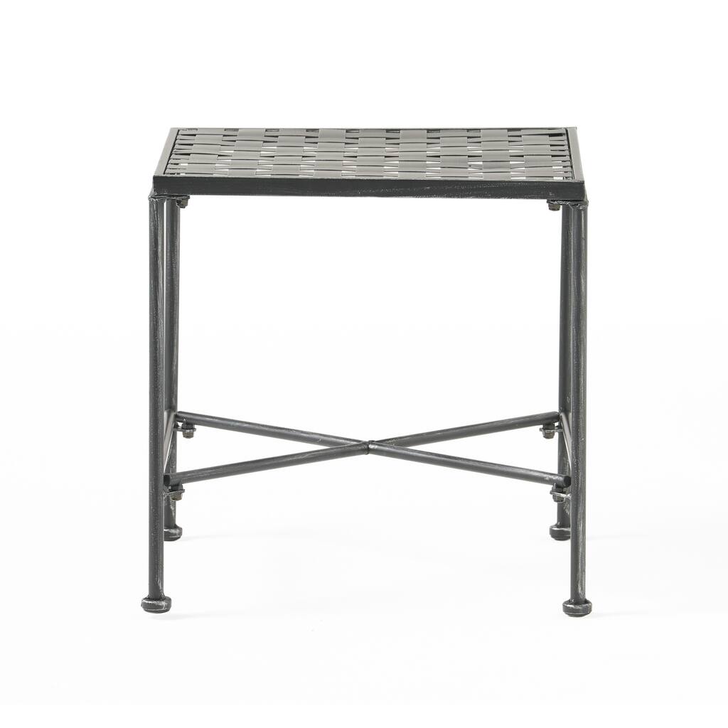 Lucia Side End Table, Black, Silver Outdoor Iron Frame, Square 18 Inch