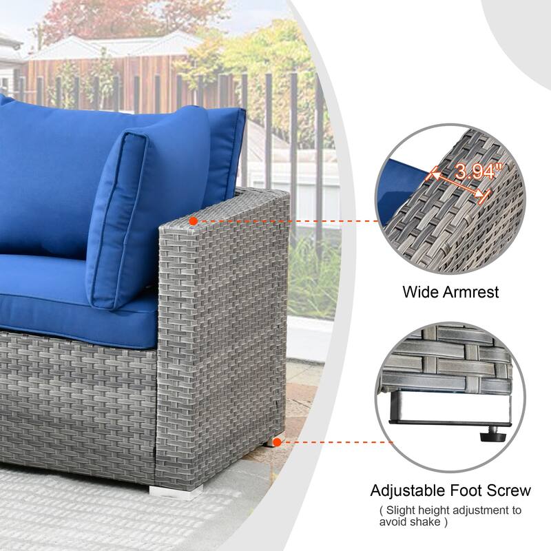 HOOOWOOO 4 Seater Grey Rattan Outdoor Furniture Fire Pit Set