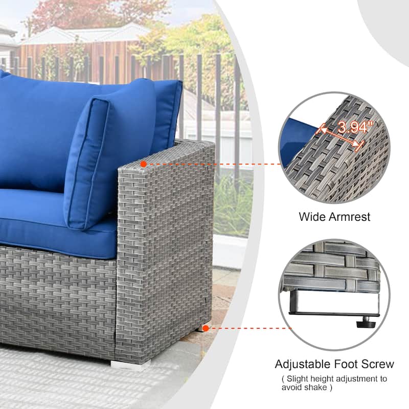 HOOOWOOO 6-piece Patio Rattan Sectional Set with Fire Pit Table